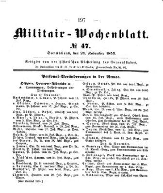 Militär-Wochenblatt Samstag 24. November 1855