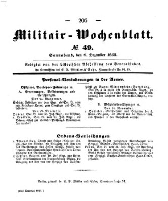 Militär-Wochenblatt Samstag 8. Dezember 1855