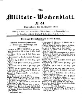 Militär-Wochenblatt Samstag 22. Dezember 1855