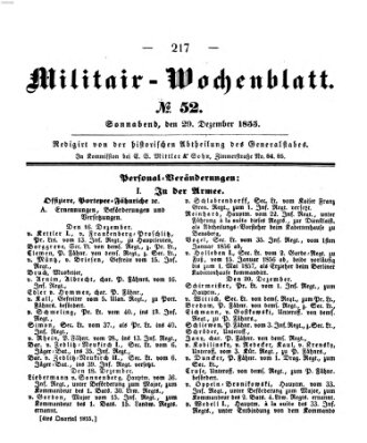 Militär-Wochenblatt Samstag 29. Dezember 1855