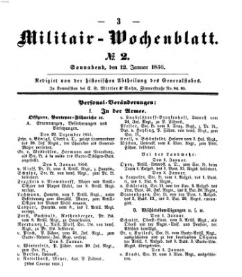 Militär-Wochenblatt Samstag 12. Januar 1856