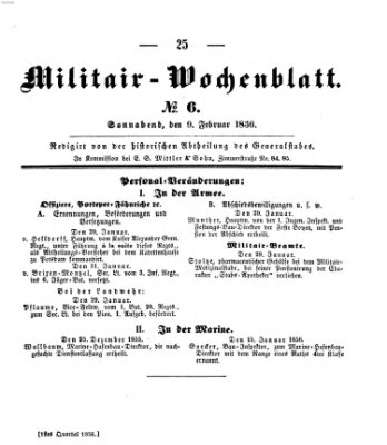 Militär-Wochenblatt Samstag 9. Februar 1856