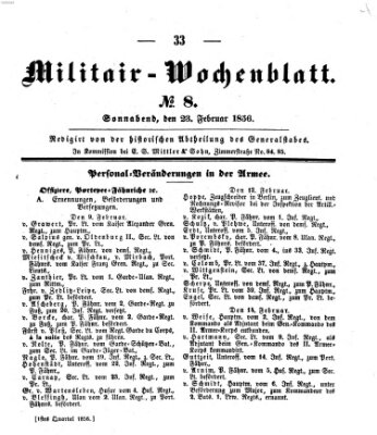 Militär-Wochenblatt Samstag 23. Februar 1856