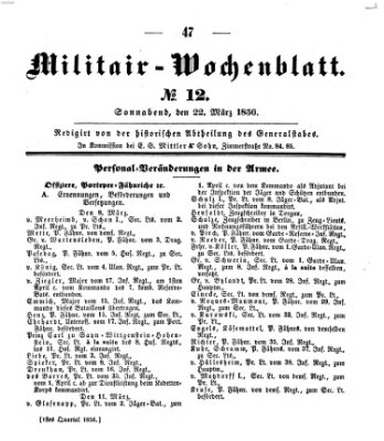 Militär-Wochenblatt Samstag 22. März 1856