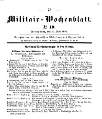 Militär-Wochenblatt Samstag 10. Mai 1856