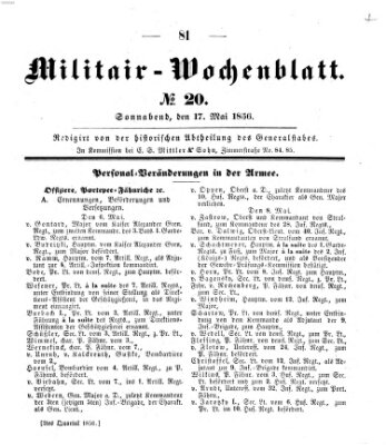 Militär-Wochenblatt Samstag 17. Mai 1856