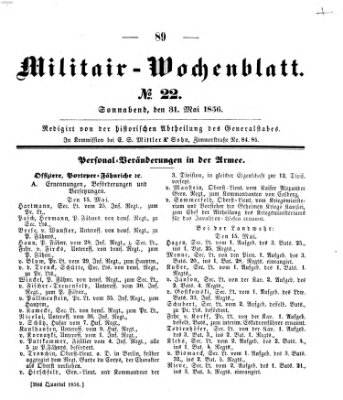 Militär-Wochenblatt Samstag 31. Mai 1856