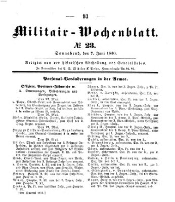 Militär-Wochenblatt Samstag 7. Juni 1856