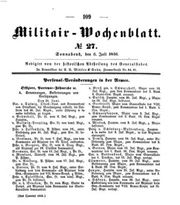 Militär-Wochenblatt Samstag 5. Juli 1856