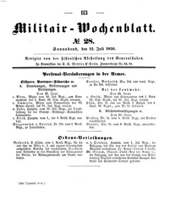 Militär-Wochenblatt Samstag 12. Juli 1856