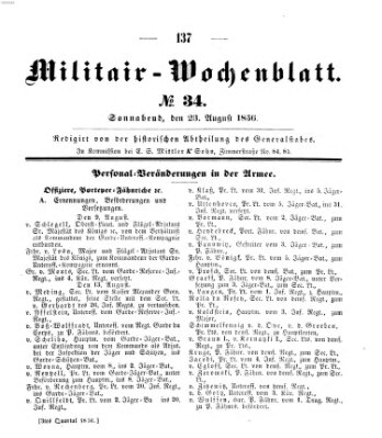 Militär-Wochenblatt Samstag 23. August 1856