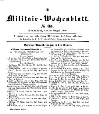 Militär-Wochenblatt Samstag 30. August 1856