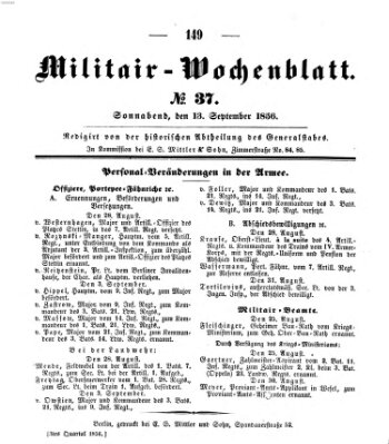 Militär-Wochenblatt Samstag 13. September 1856