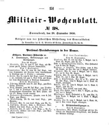 Militär-Wochenblatt Samstag 20. September 1856