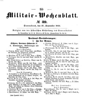 Militär-Wochenblatt Samstag 27. September 1856