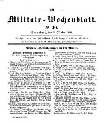 Militär-Wochenblatt Samstag 4. Oktober 1856