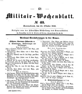 Militär-Wochenblatt Samstag 25. Oktober 1856