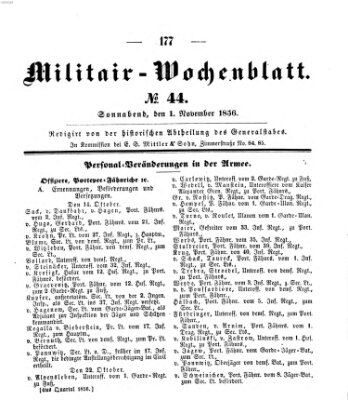 Militär-Wochenblatt Samstag 1. November 1856