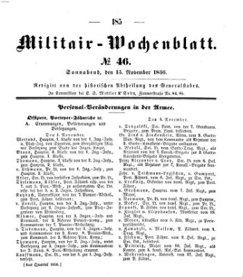 Militär-Wochenblatt Samstag 15. November 1856