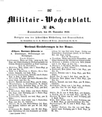 Militär-Wochenblatt Samstag 29. November 1856