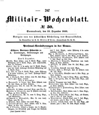 Militär-Wochenblatt Samstag 13. Dezember 1856