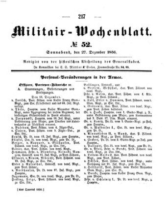 Militär-Wochenblatt Samstag 27. Dezember 1856