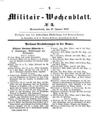 Militär-Wochenblatt Samstag 17. Januar 1857