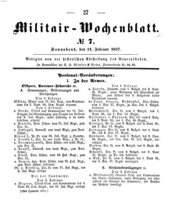 Militär-Wochenblatt Samstag 14. Februar 1857