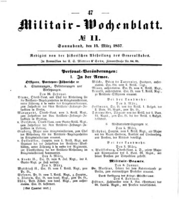 Militär-Wochenblatt Samstag 14. März 1857