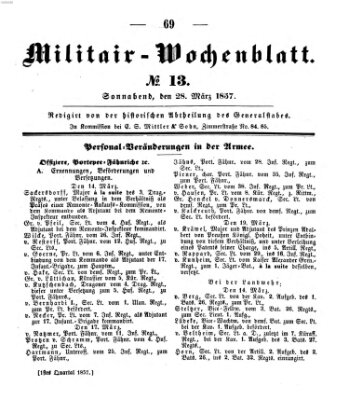 Militär-Wochenblatt Samstag 28. März 1857