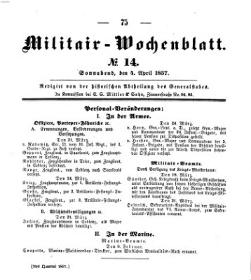 Militär-Wochenblatt Samstag 4. April 1857