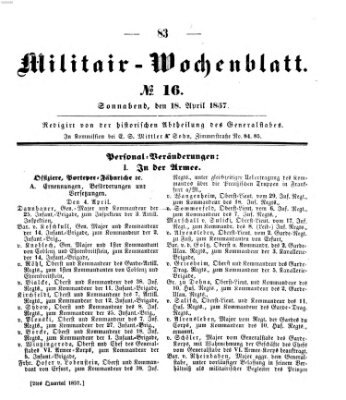 Militär-Wochenblatt Samstag 18. April 1857