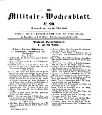 Militär-Wochenblatt Samstag 16. Mai 1857