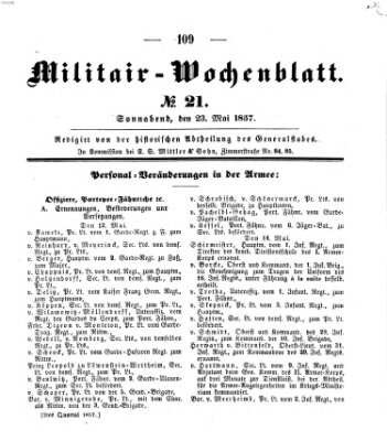 Militär-Wochenblatt Samstag 23. Mai 1857