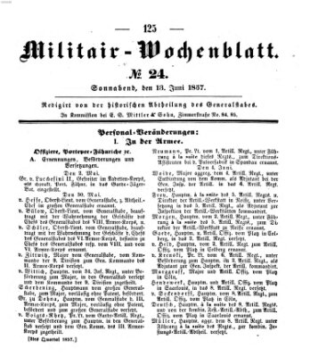 Militär-Wochenblatt Samstag 13. Juni 1857