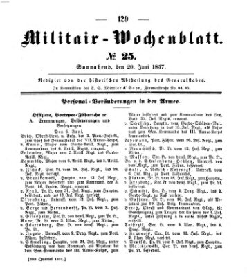 Militär-Wochenblatt Samstag 20. Juni 1857