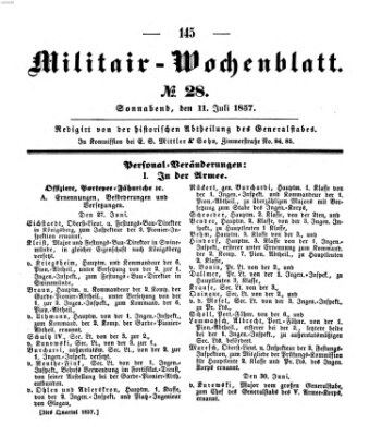 Militär-Wochenblatt Samstag 11. Juli 1857