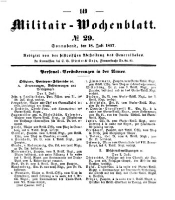 Militär-Wochenblatt Samstag 18. Juli 1857