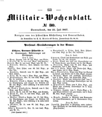 Militär-Wochenblatt Samstag 25. Juli 1857