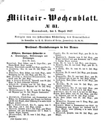 Militär-Wochenblatt Samstag 1. August 1857