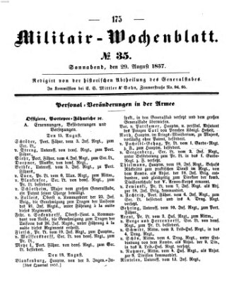 Militär-Wochenblatt Samstag 29. August 1857