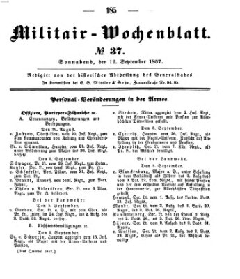 Militär-Wochenblatt Samstag 12. September 1857
