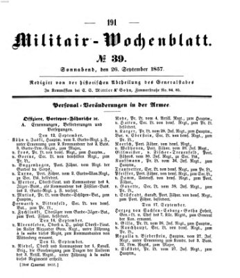 Militär-Wochenblatt Samstag 26. September 1857