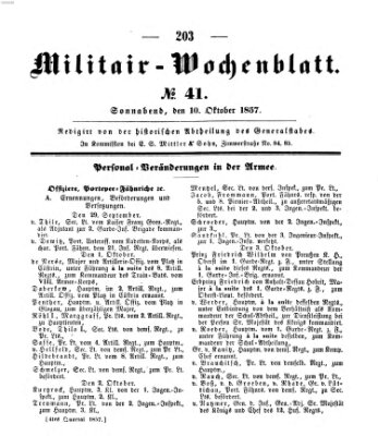 Militär-Wochenblatt Samstag 10. Oktober 1857