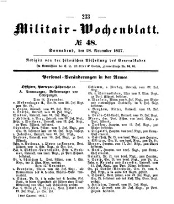 Militär-Wochenblatt Samstag 28. November 1857