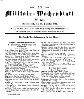 Militär-Wochenblatt Samstag 19. Dezember 1857