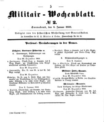 Militär-Wochenblatt Samstag 8. Januar 1859