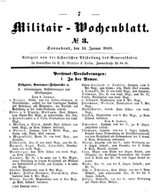 Militär-Wochenblatt Samstag 15. Januar 1859