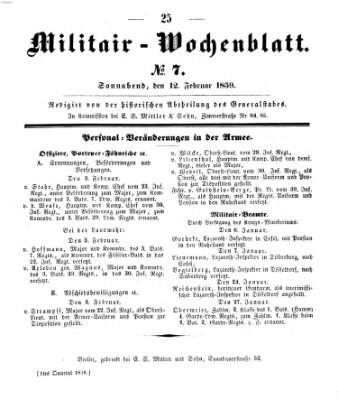 Militär-Wochenblatt Samstag 12. Februar 1859