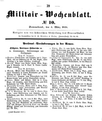 Militär-Wochenblatt Samstag 5. März 1859